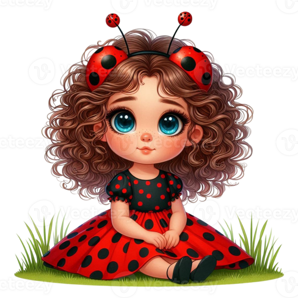 Watercolor Ladybug Girl Sublimation Clipart png