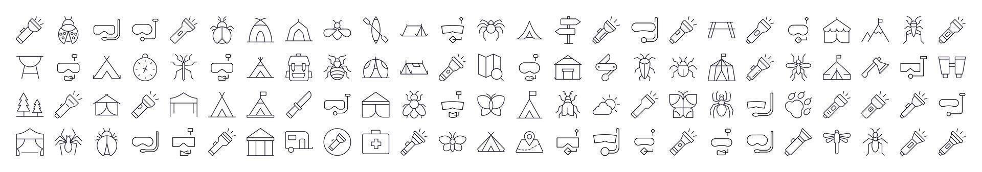 Camping Outline Style Icons for Design, Cards, Apps, Social Networks vector