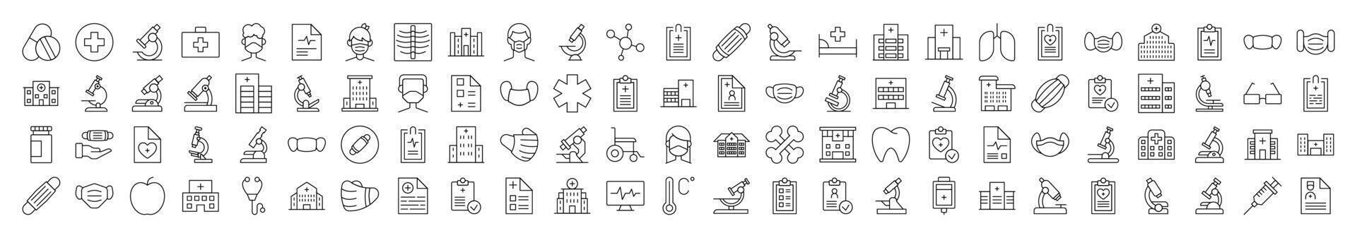 Bundle of Line Icons of Health Care and Treatment. Editable Stroke. Minimalistic Linear Pictogram for Design of Cards, Apps, Banners, Posts vector