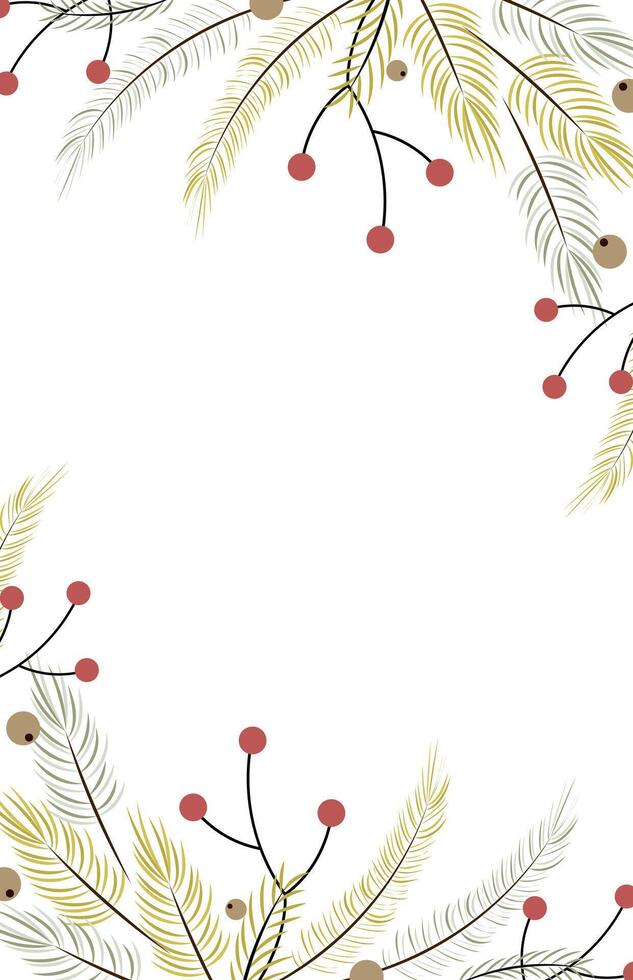 Winter background with fir tree branches, pine and berries. Holiday design, post template, social media. Poster, banner with place for text. illustration vector