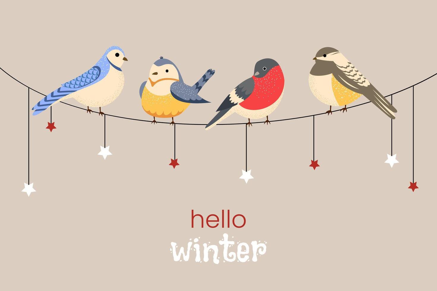 Hello winter. A set of birds on a garland. illustration vector