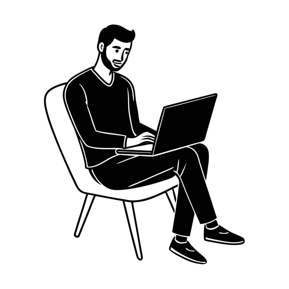 A man working on a laptop silhouette vector