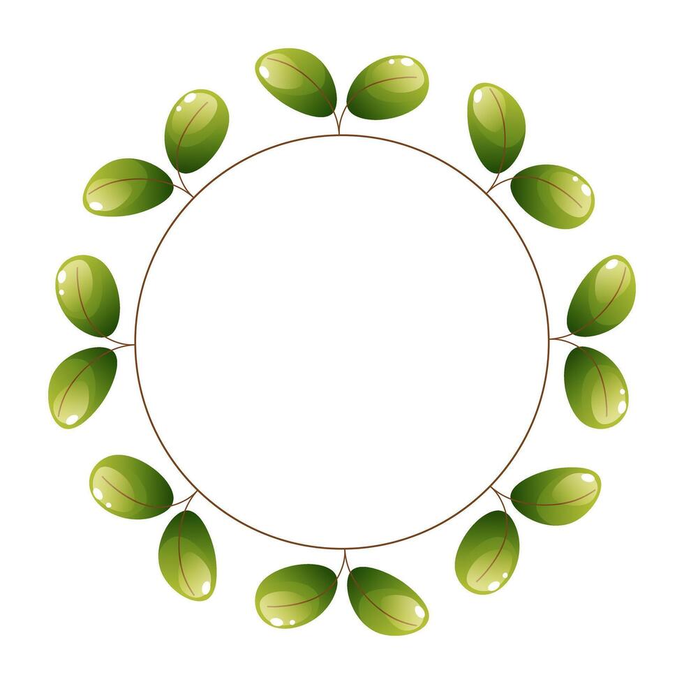 round wreath with green leaves on white background. Laurel wreath. Circle frame for wedding invitation. illustration. Floral composition. Greeting card design template vector