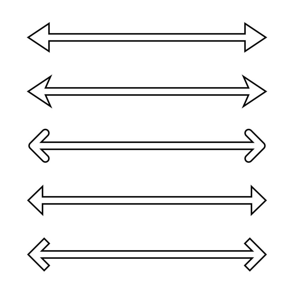 Double arrow line icon set. Two arrows outline sign symbol. Editable stroke vector
