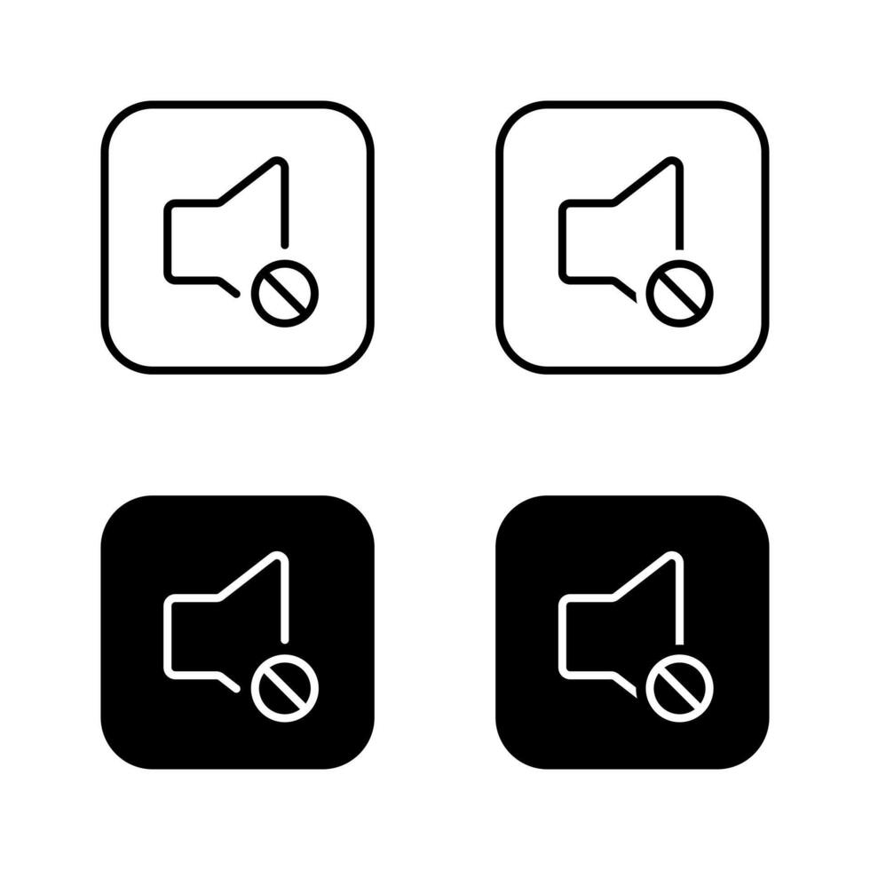 Mute speaker line icon set on black square. Volume off, no sound outline sign symbol vector