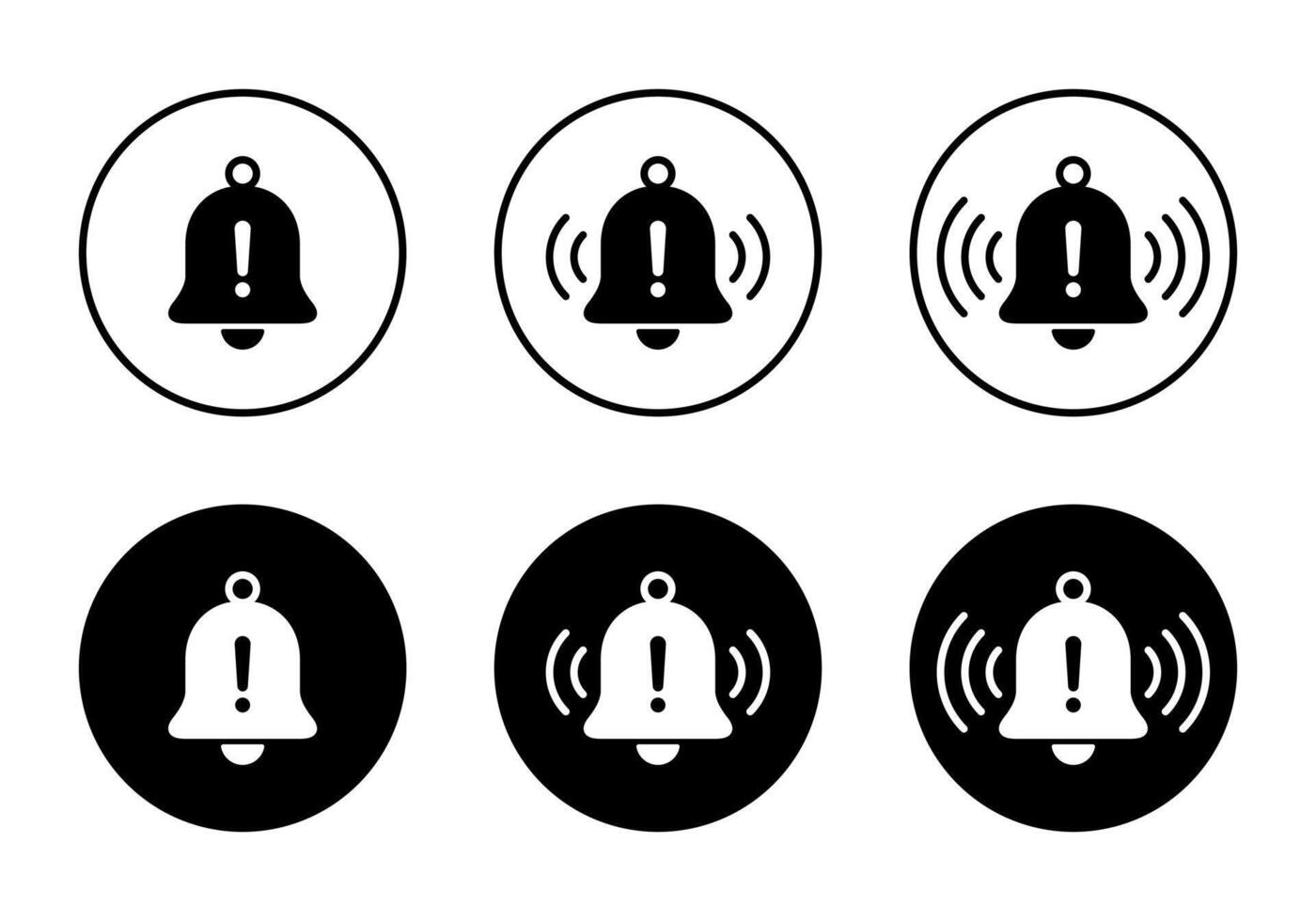Bell with exclamation mark sign icon on black circle. Emergency notification sign symbol vector
