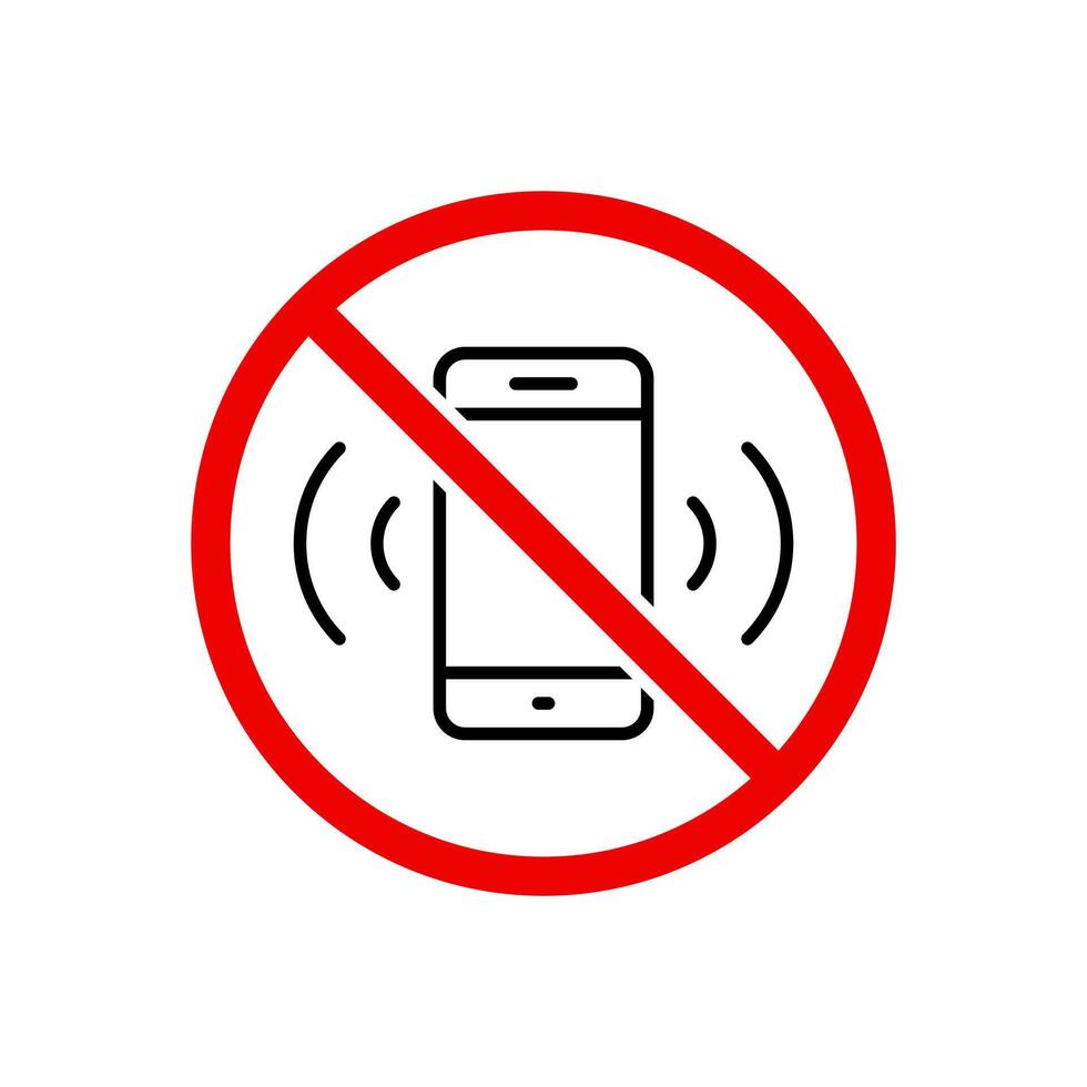 Silent phone mode icon. Cellphone with prohibition sign symbol vector