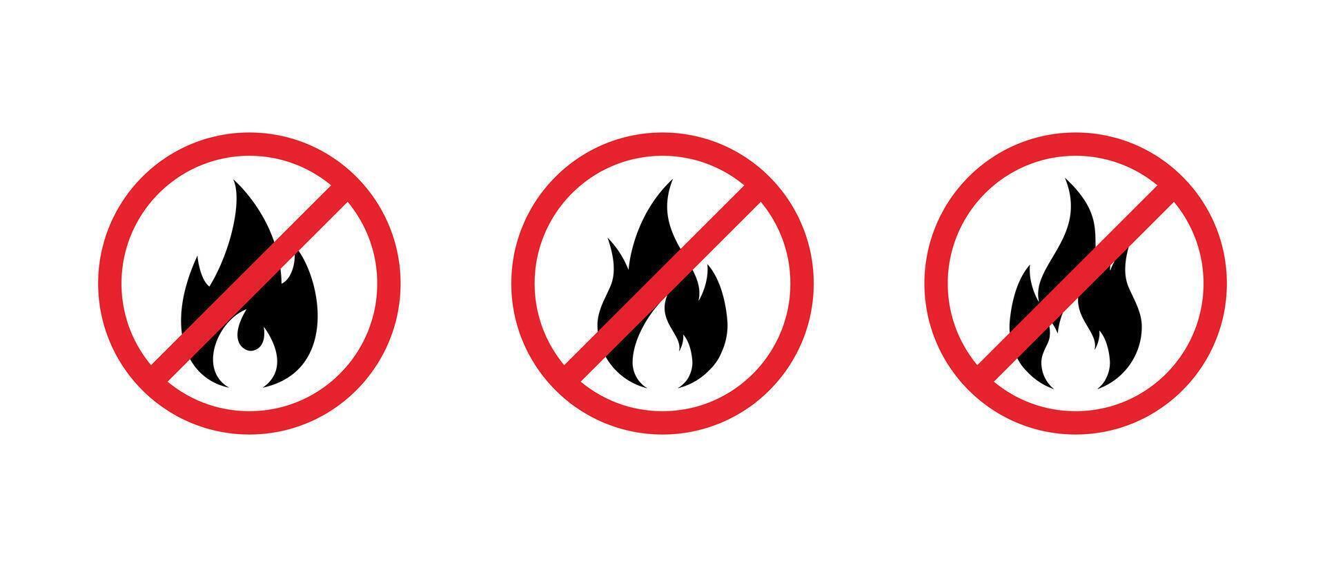Fire prohibition sign icon set. Stop flame sign symbol vector