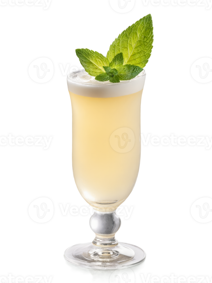 French Pastis in tall glass garnished with sprig of fresh mint and few ice cubes png