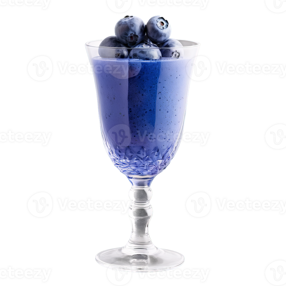 Blueberry sorbet in a stemmed glass with fresh blueberries and a squeeze of lemon Summer png