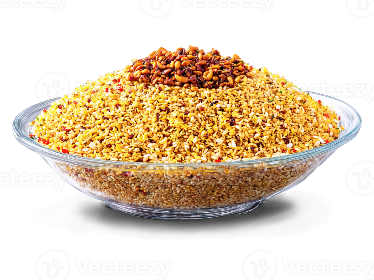 Bhel puri Indian snack with puffed rice and tangy tamarind sauce served on a transparent png