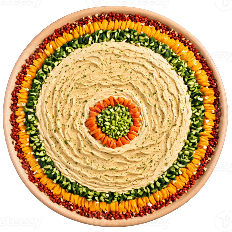 Hummus platter mandala a creamy circular pattern of hummus dip with pita bread and vegetables png
