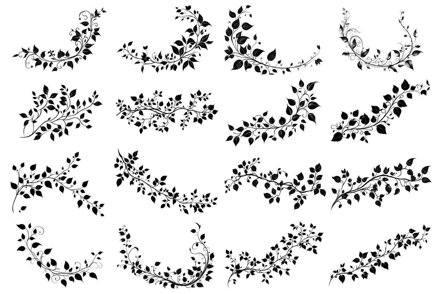 Collection of Decorative Vine and Leaf Patterns for Design Elements vector