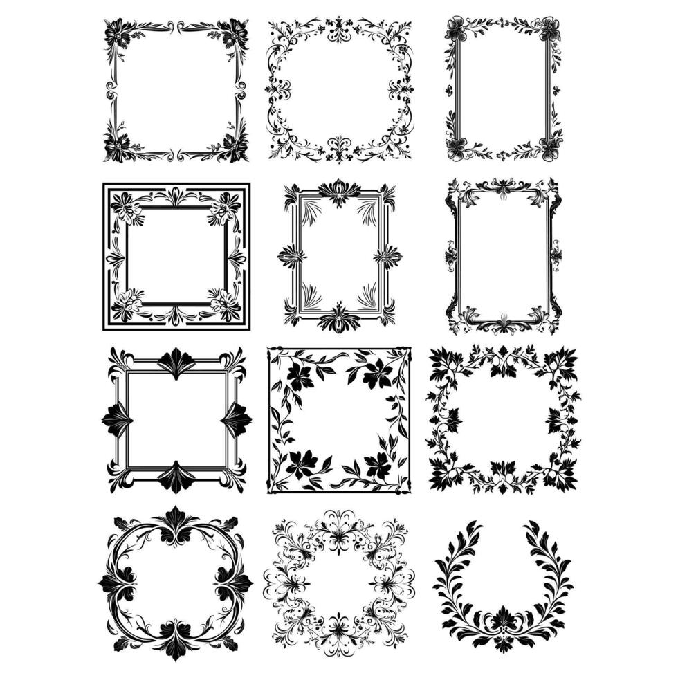 Set of Ornate Decorative Frames with Floral and Vintage Designs vector