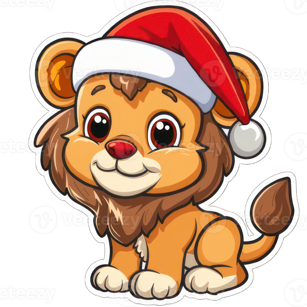 Cartoon lion wearing santa hat png
