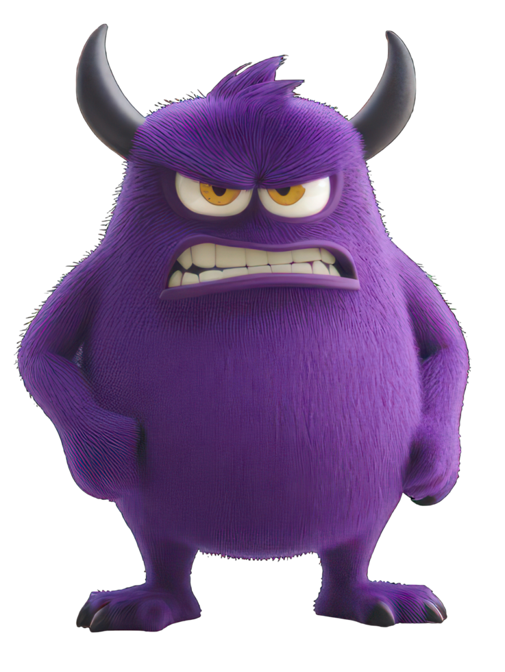 A purple monster with horns and an angry expression png