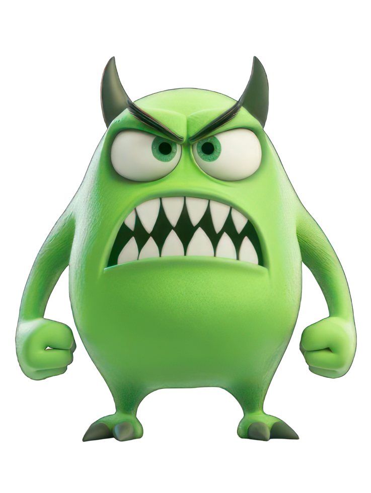 A green monster with big teeth and an angry expression png