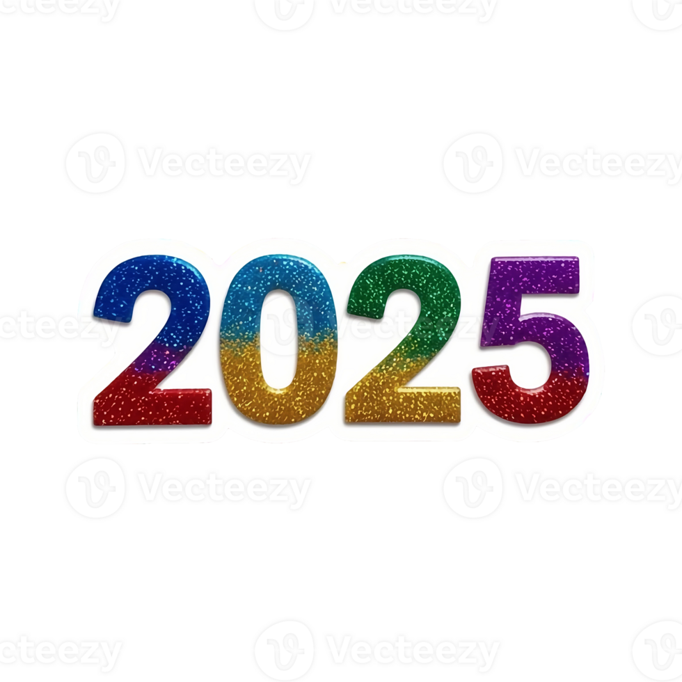 Colorful glitter numbers 2025 representing New Year celebrations png