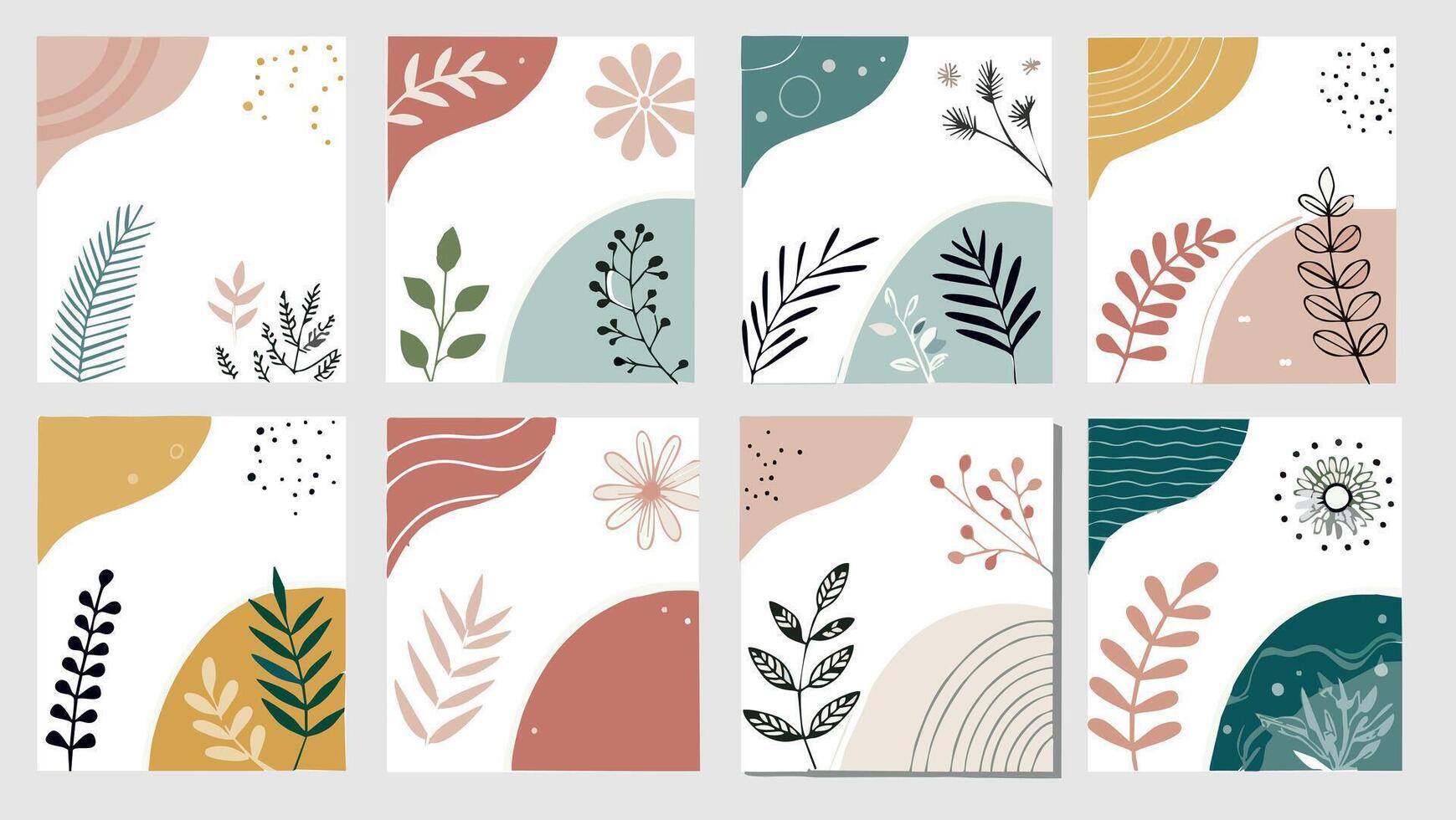 Modern social media story templates featuring botanical elements and soft pastel tones, perfect for lifestyle brands vector