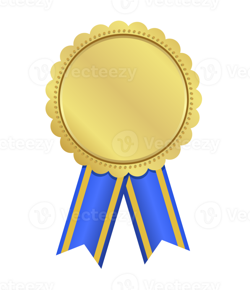 illustration of gold medal award with blue stripe ribbon png