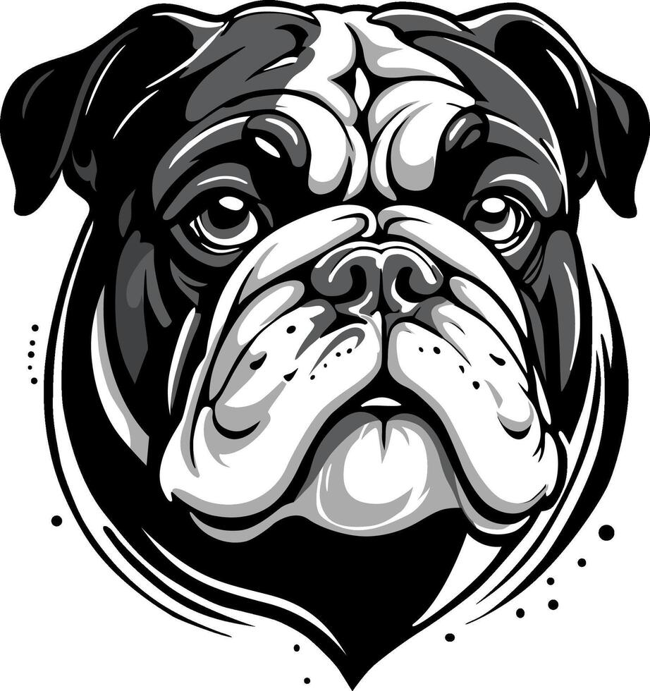 A black and white illustration of a bulldog head on a white background vector