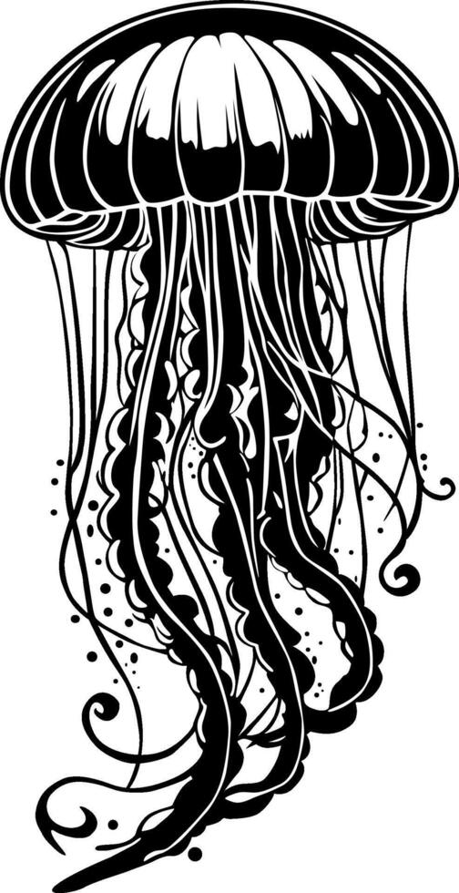 a black and white drawing of a jellyfish vector