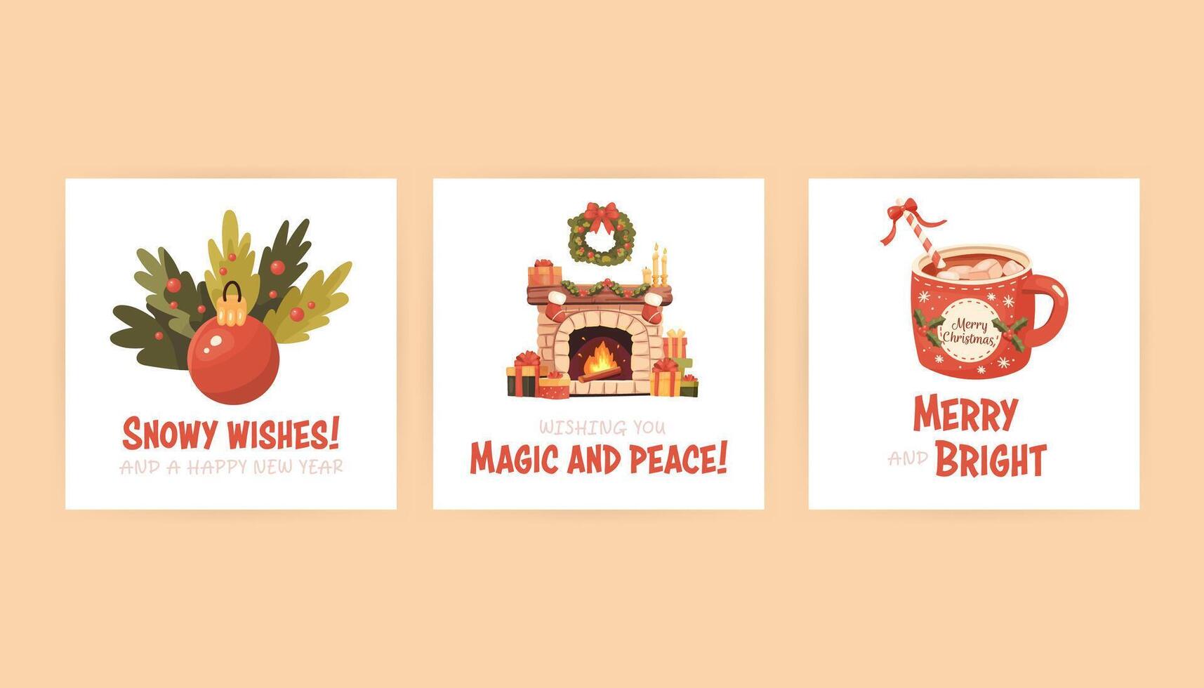 Set of greeting card in cartoon style, Christmas and New Year. Cozy vector