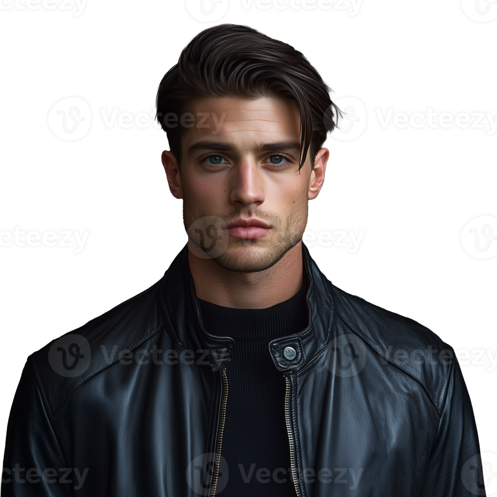 Man in black leather jacket posing png