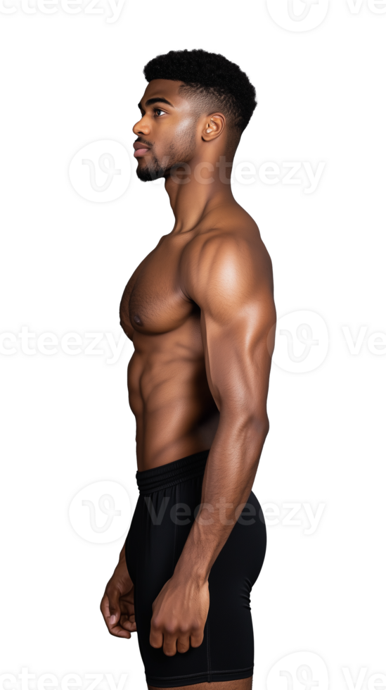 Profile of fit man in black shorts png