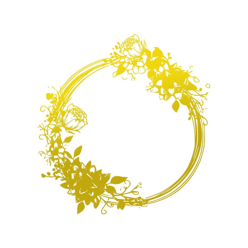 gold circle floral frame vector