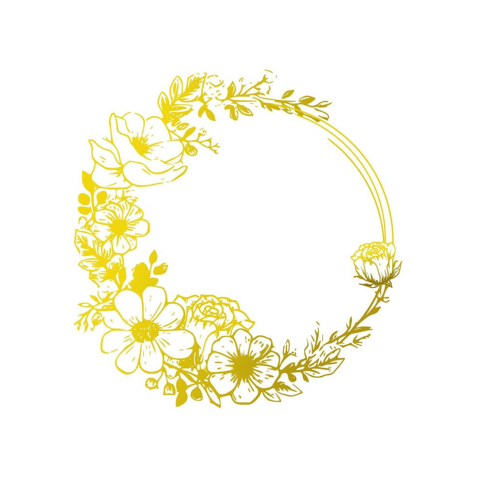 floral frame is circular and gold in color vector