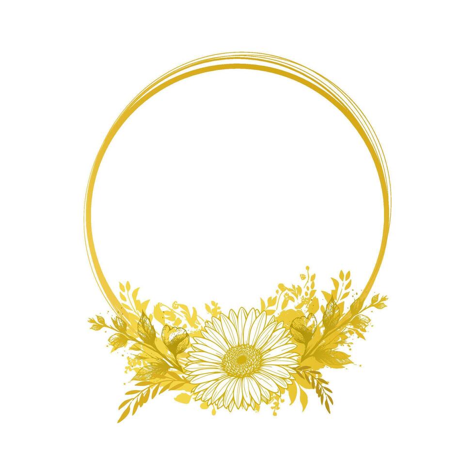 gold circle sunflower frame vector
