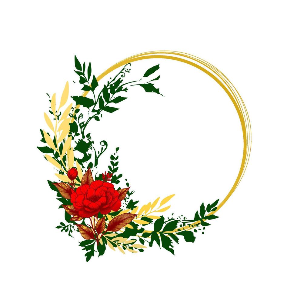 rose floral frame in red and gold vector
