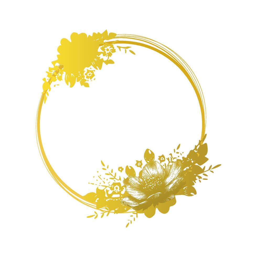 gold circle floral frame vector