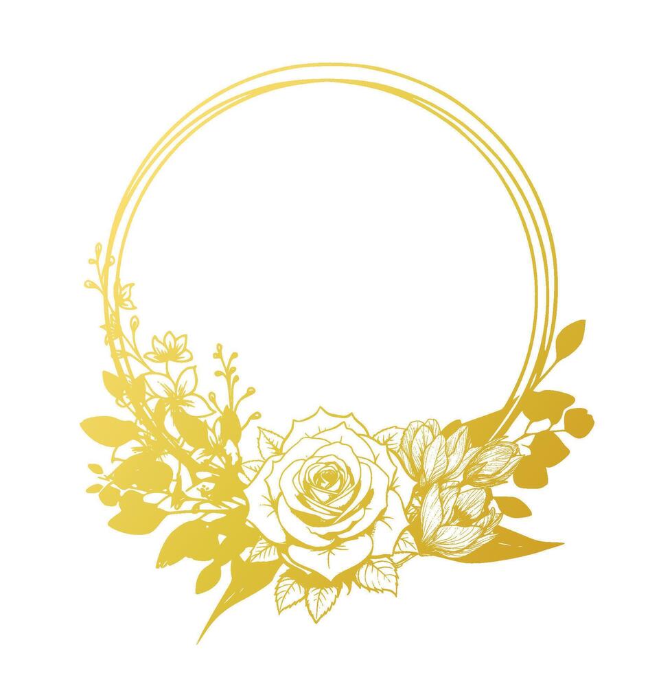 gold circle floral frame for material vector