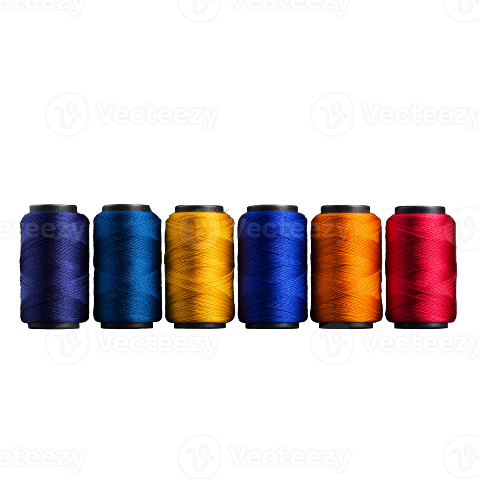 Colorful spools of thread in a row png