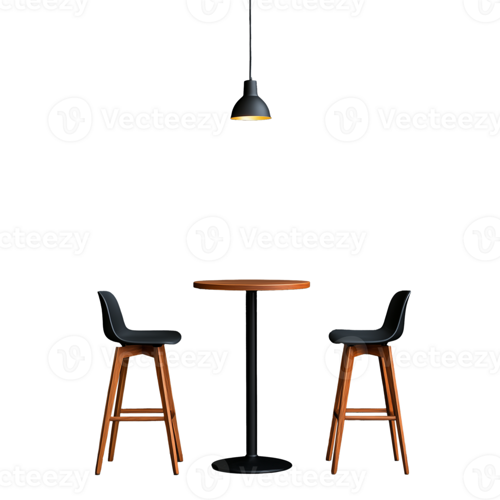 Modern wooden bar table and chairs set png