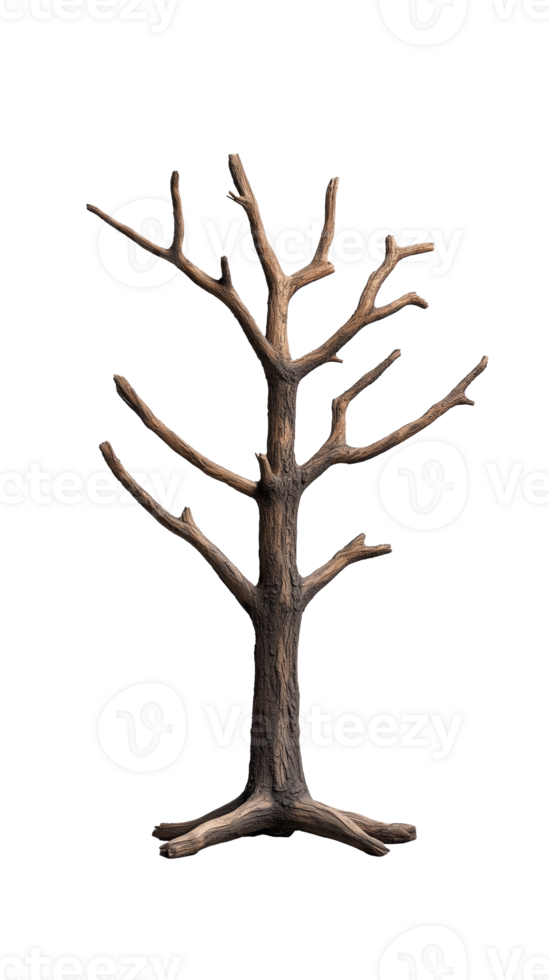 Leafless tree with branching structure isolated on a transparent background, symbolizing winter or autumn themes. png