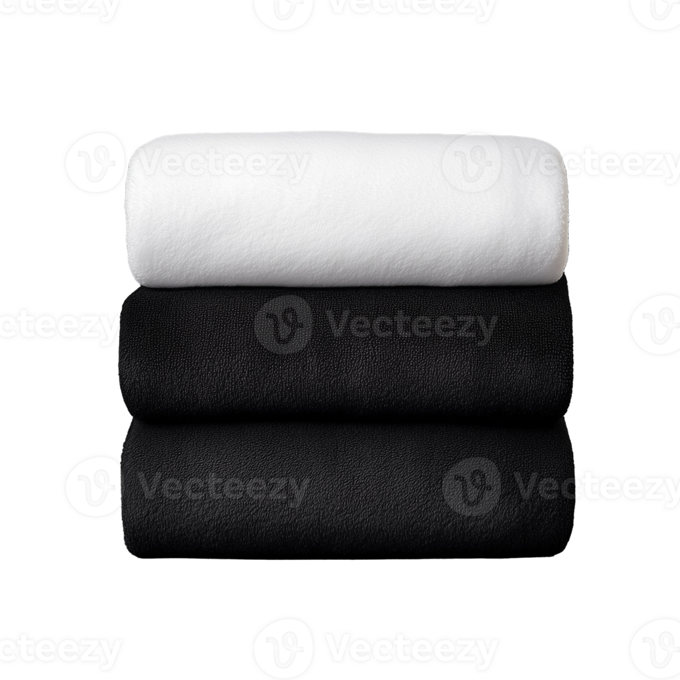 Simple and elegant stack of monochrome folded towels in white, gray, and black on a transparent background, ideal for minimalist decor. png
