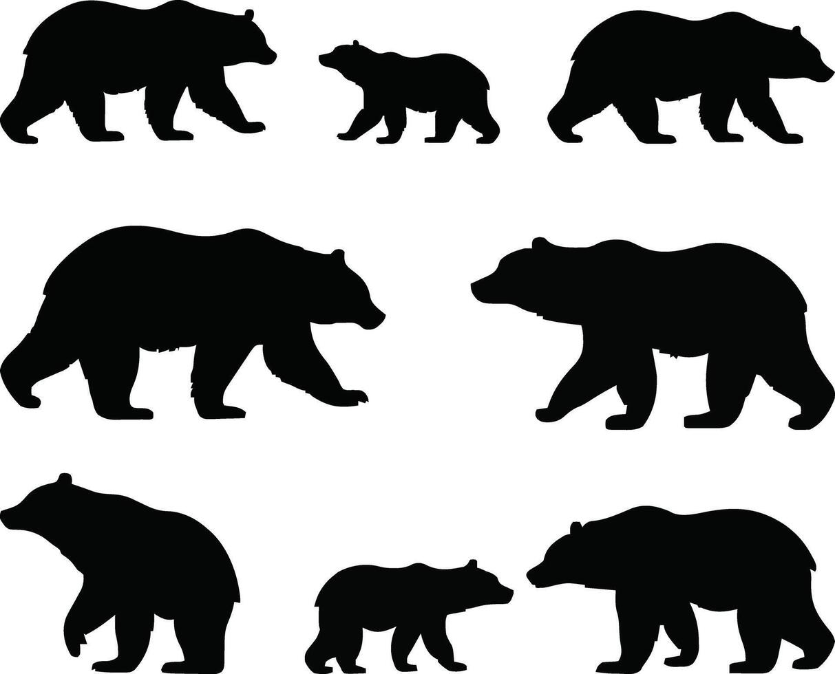 Bear silhouettes set on white background vector