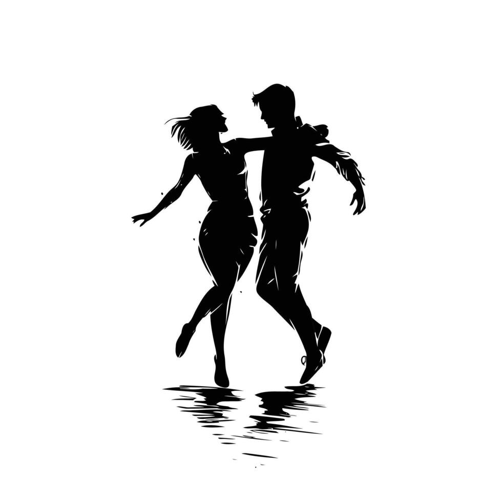 Silhouette of a man and woman dancing on a white background vector