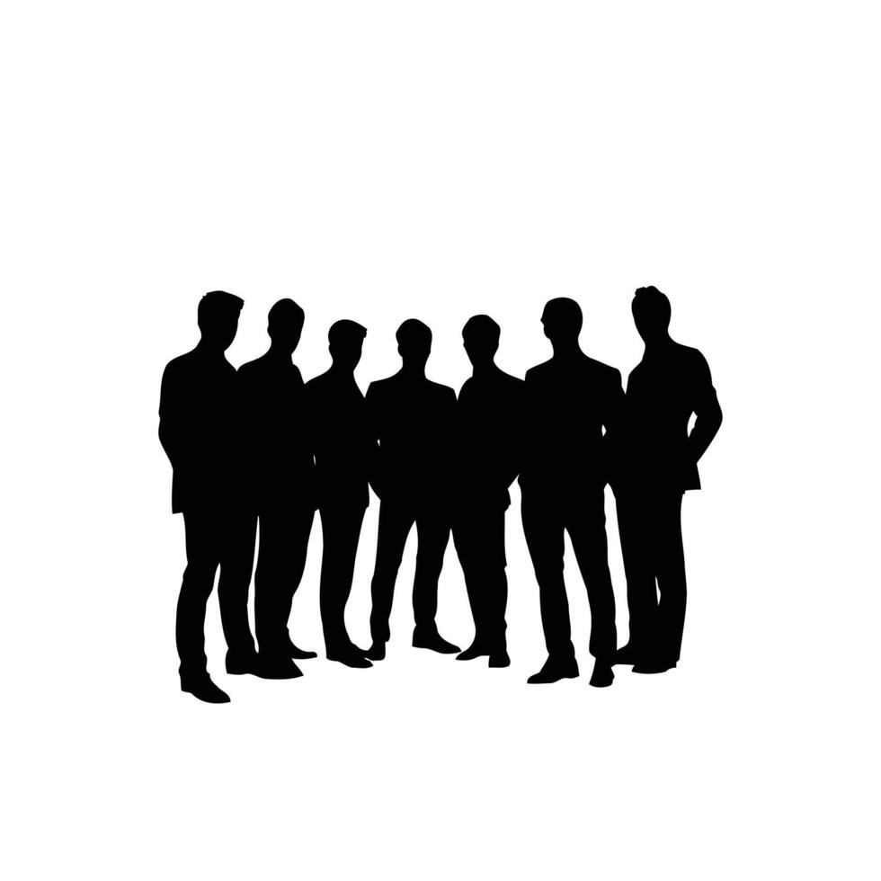 Silhouette of a group of professionals standing together with a white background vector
