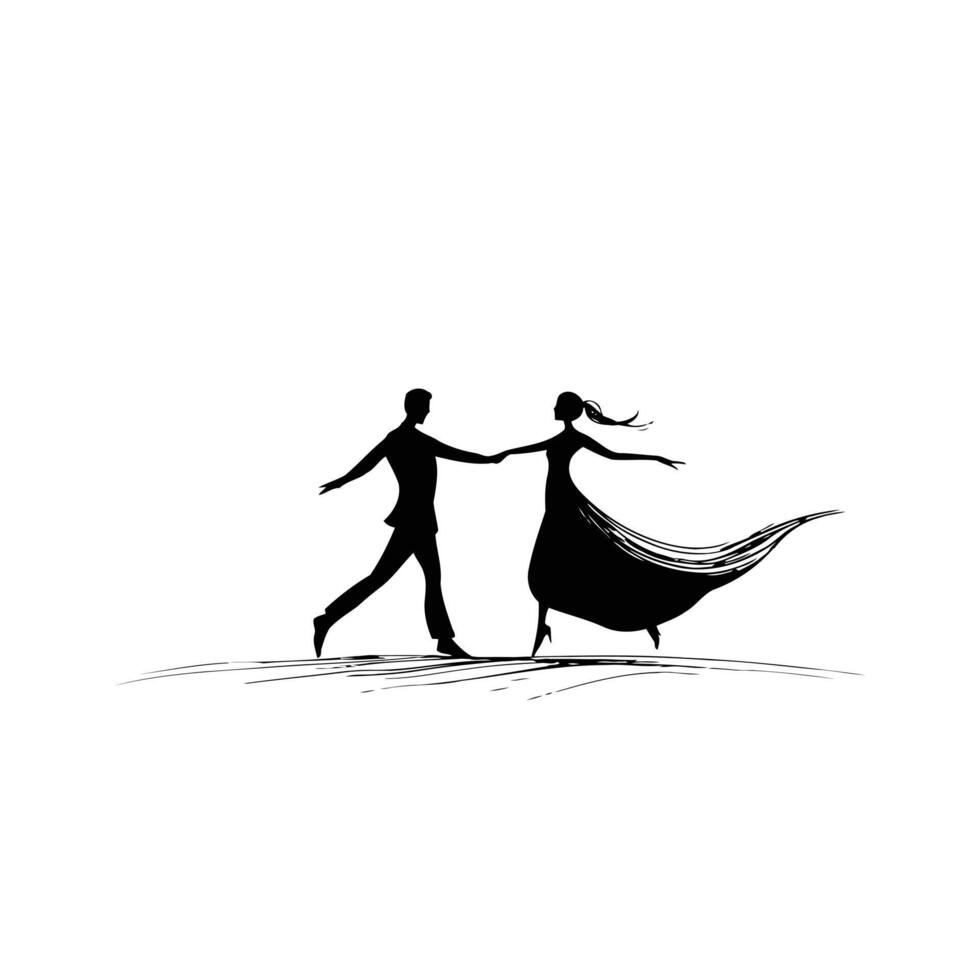 Silhouette of a man and woman dancing on a white background vector