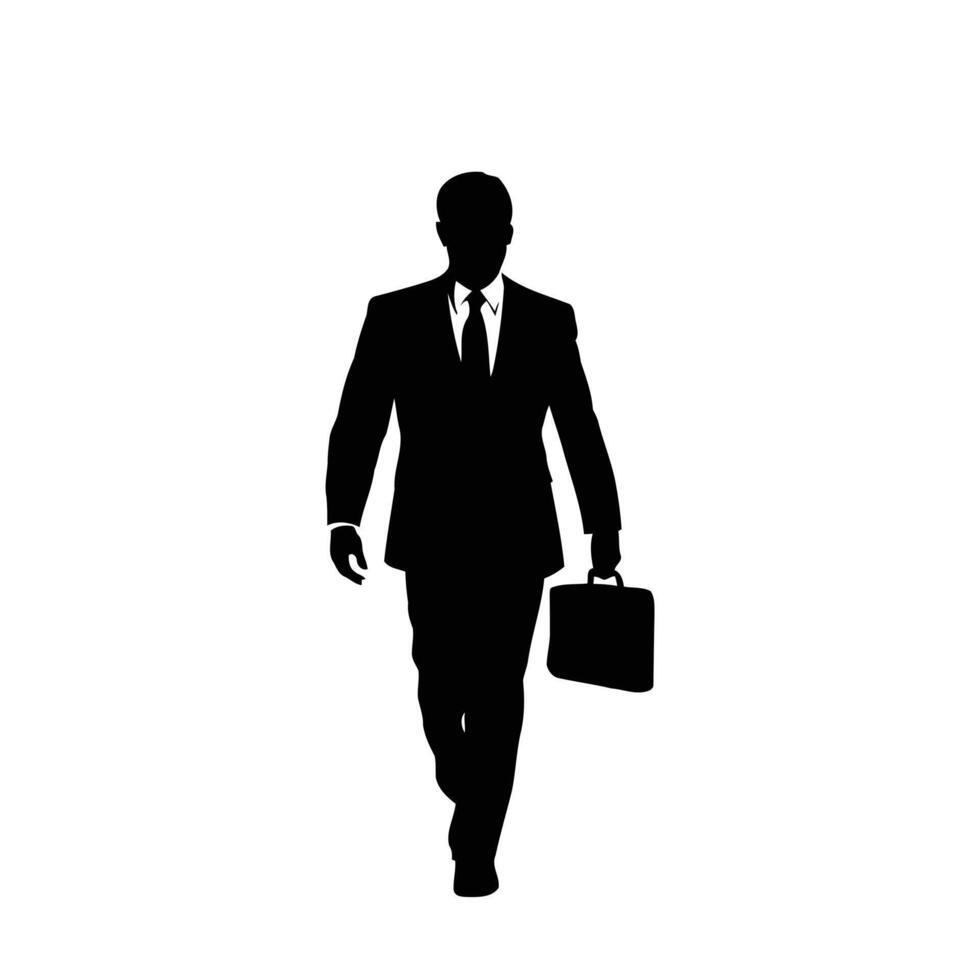 Silhouette of a businessman holding a briefcase on a white background vector