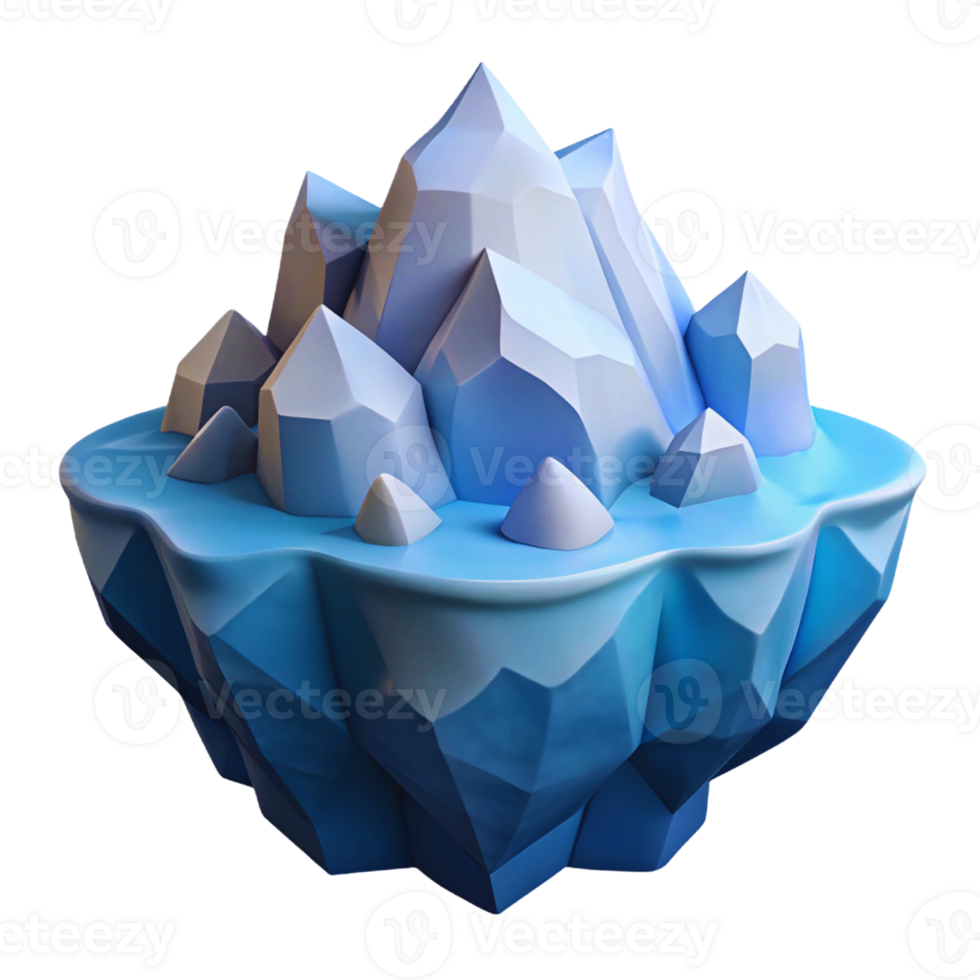 A low poly ice cube with a mountain in the middle png