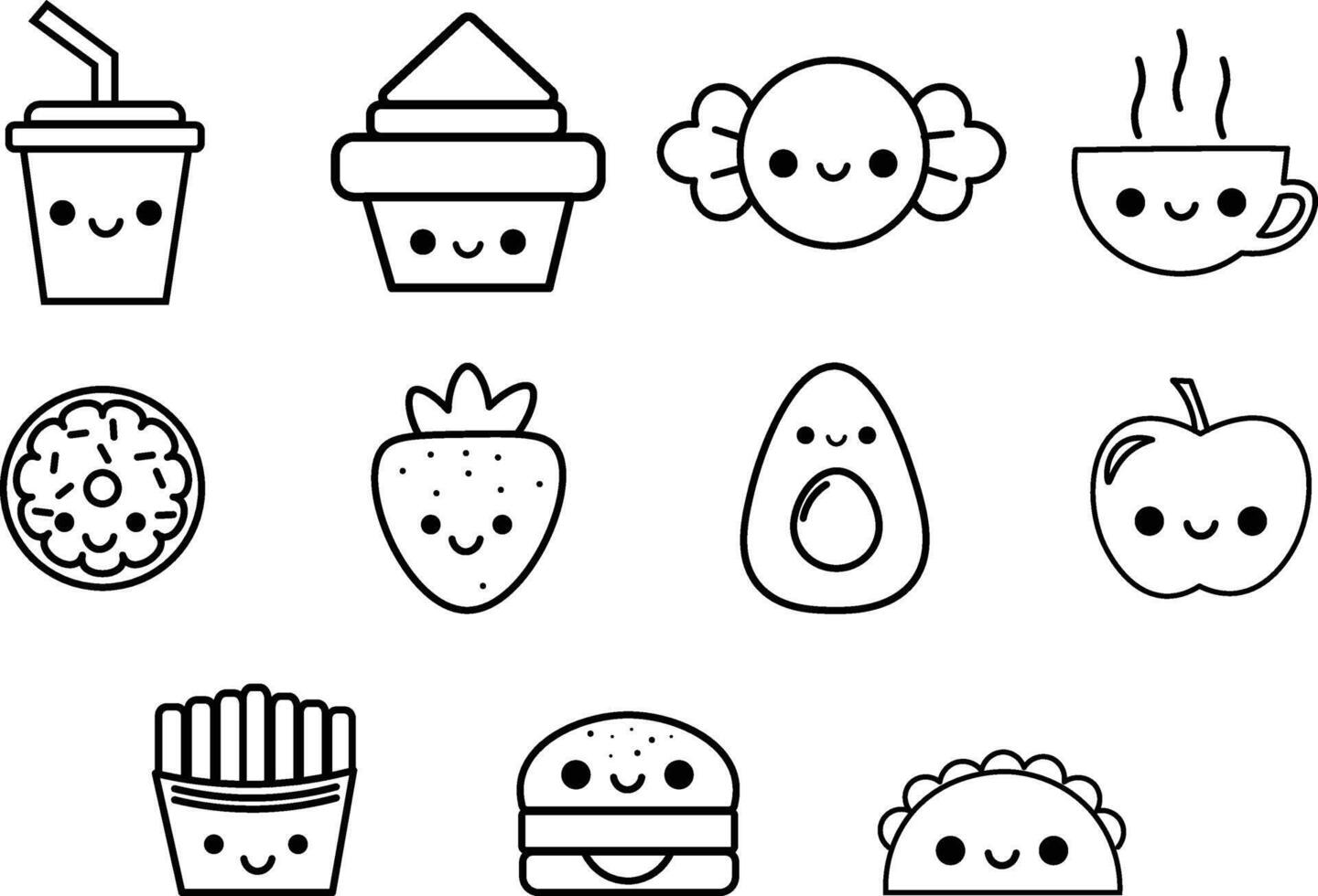 Cute Food and Drink Icon Collection vector