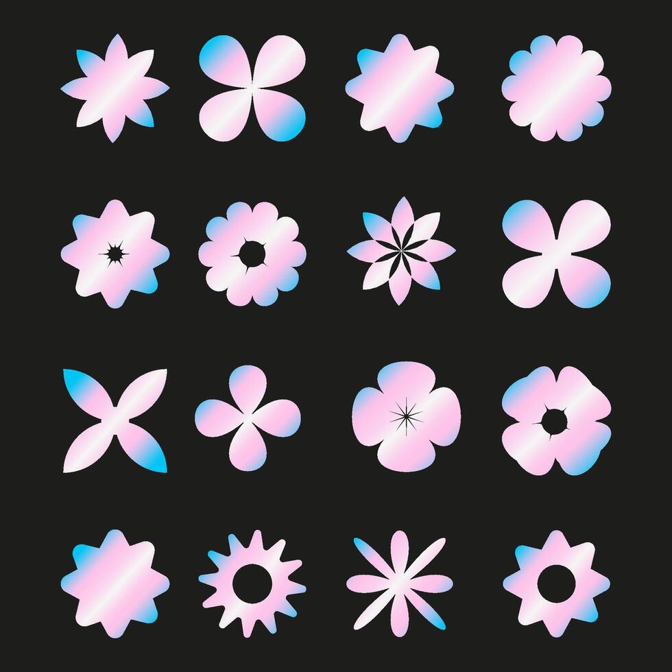 Set of holographic stickers on isolated background. Collection of abstract holographic floral labels. vector