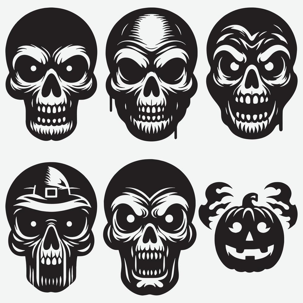 Unique Skull Silhouettes Clip Art for Engaging Digital Content vector