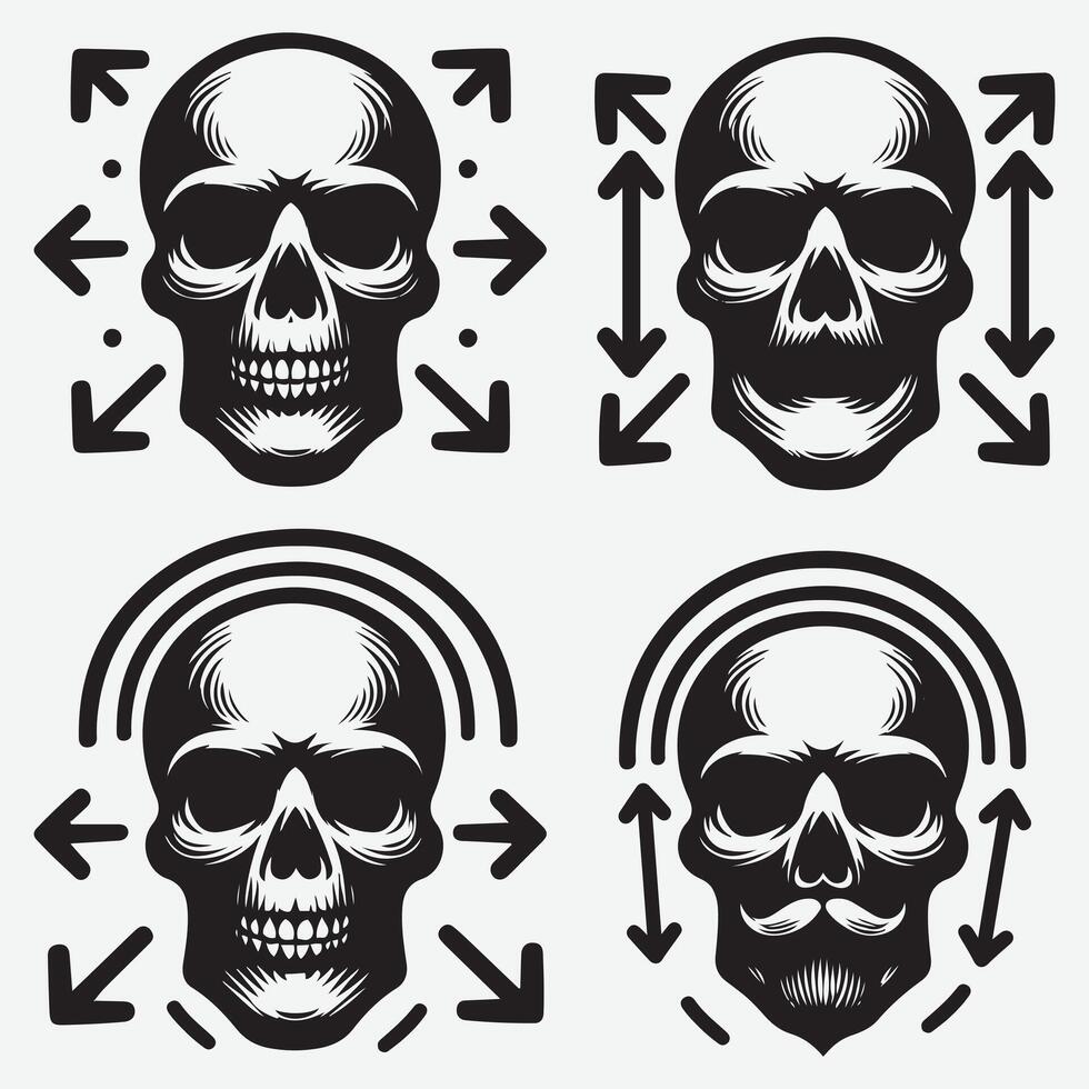 Minimalist Skull Silhouettes Clip Art for Modern Design Aesthetics vector