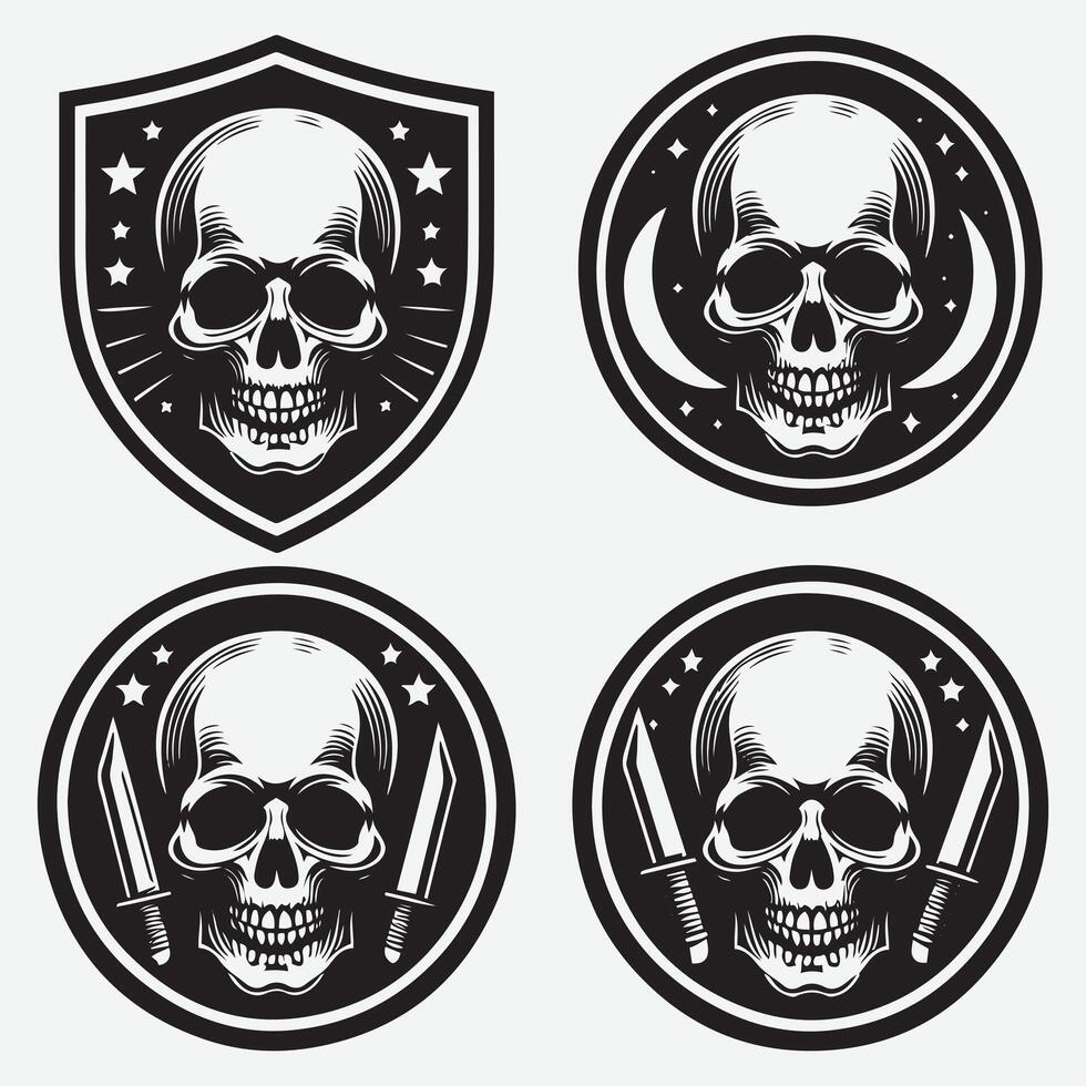Versatile Skull Silhouettes Clip Art for Diverse Creative Applications vector